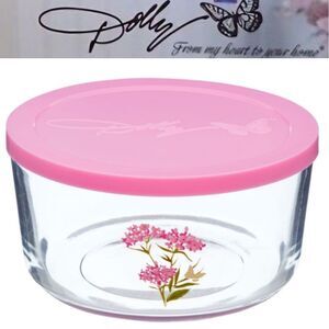 Dolly Parton Floral Design Food Storage Glass Bowl- Pink